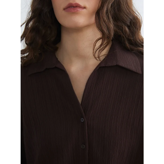 LCW Vision Kahverengi Çizgili Oversize Kadın Gömlek