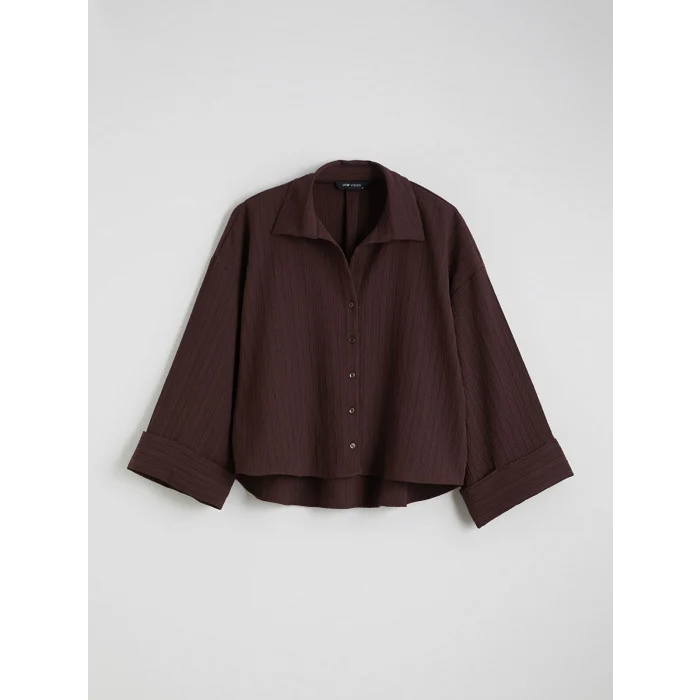 LCW Vision Kahverengi Çizgili Oversize Kadın Gömlek