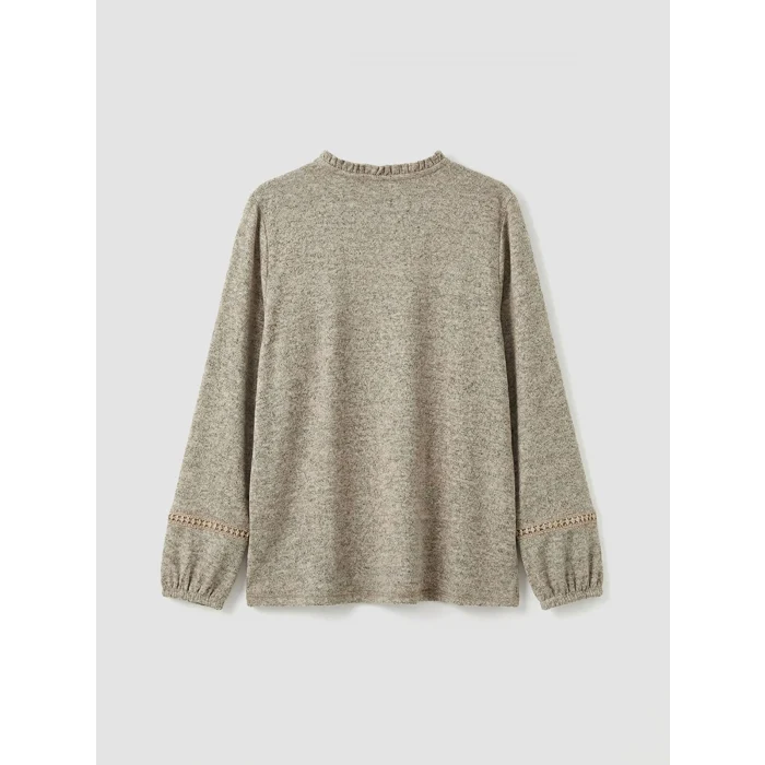 LCW Grace Bej Fırfırlı Bisiklet Yaka Nakışlı Bluz