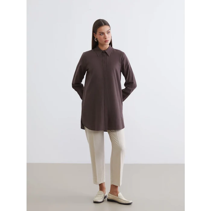 LCW Modest Kahverengi Dokulu Kadın Gömlek Tunik