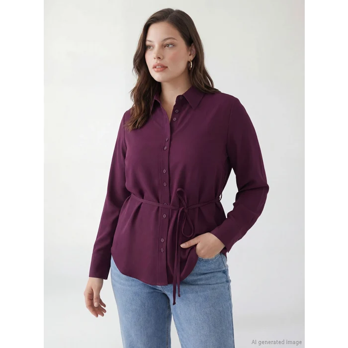 LCW EVERYDAY Bordo Beli Bağlamalı Kadın Gömlek
