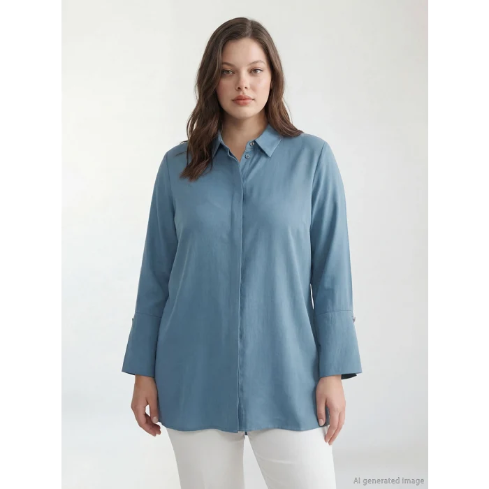 LCW STUDIO Petrol Oversize Modal Karışımlı Kadın Gömlek Tunik