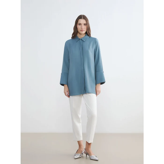 LCW STUDIO Petrol Oversize Modal Karışımlı Kadın Gömlek Tunik