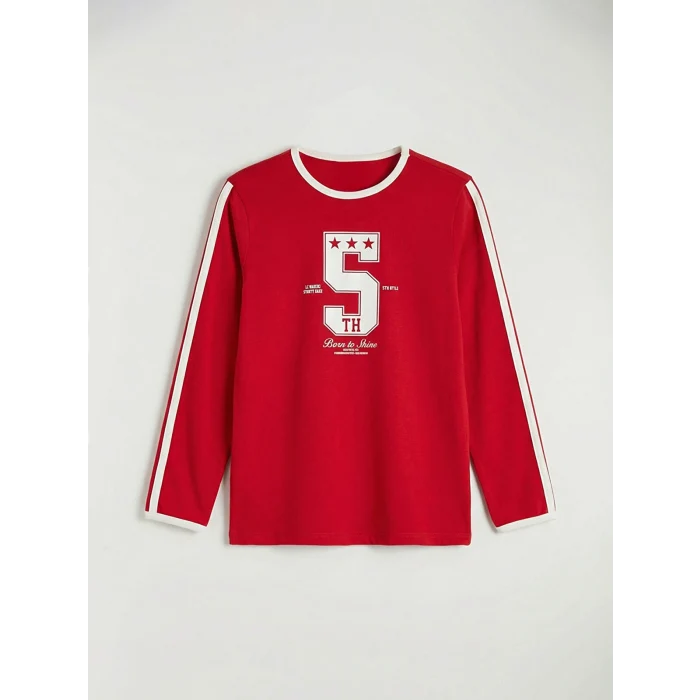 LCW Kids Kırmızı Baskılı Uzun Kollu Kız Çocuk Tişört