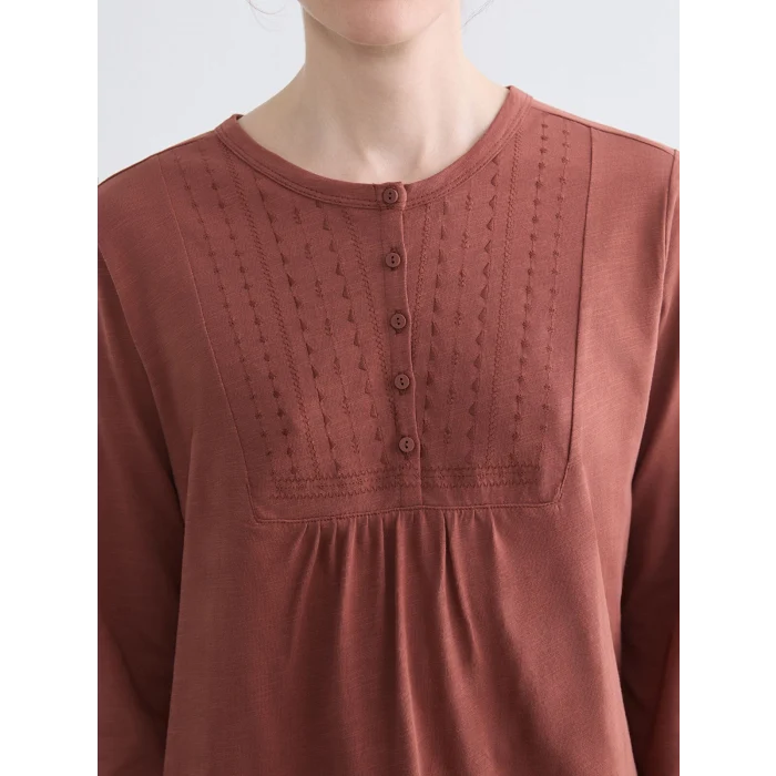 LCW Grace Kahverengi Bisiklet Yaka Nakışlı Bluz