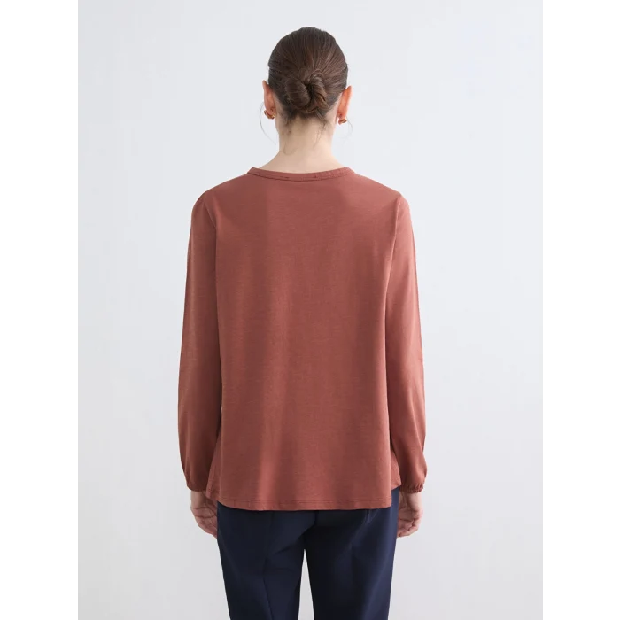 LCW Grace Kahverengi Bisiklet Yaka Nakışlı Bluz