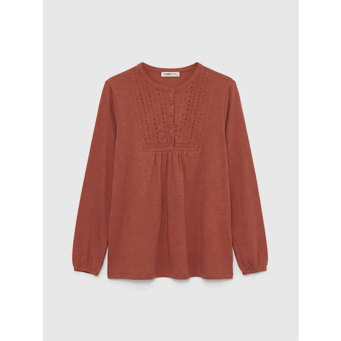 LCW Grace Kahverengi Bisiklet Yaka Nakışlı Bluz