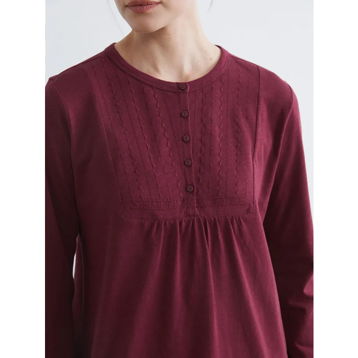 LCW Grace Bordo Bisiklet Yaka Nakışlı Bluz