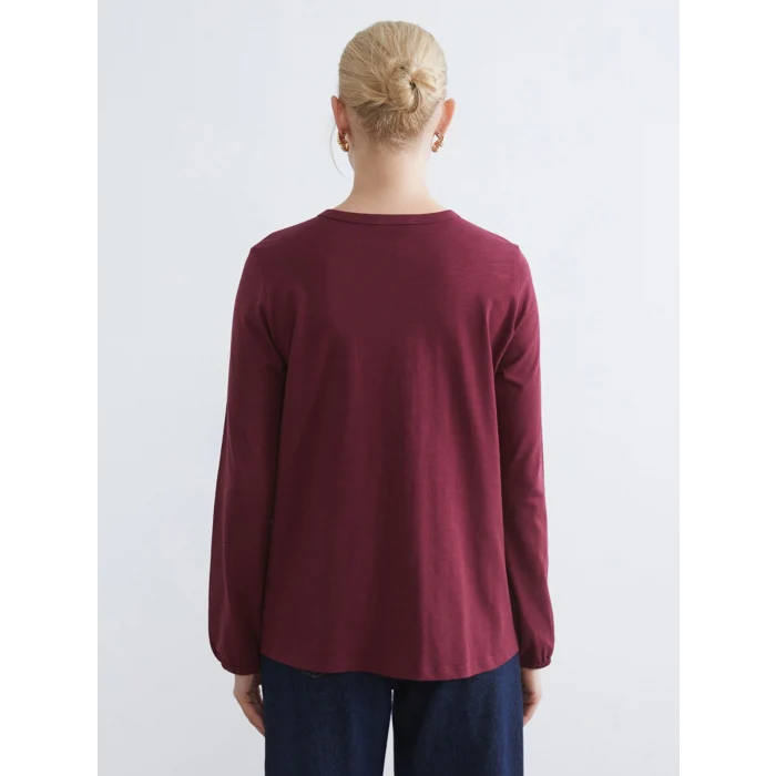 LCW Grace Bordo Bisiklet Yaka Nakışlı Bluz