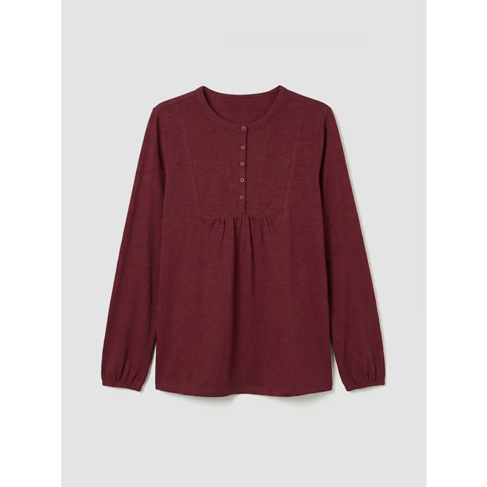 LCW Grace Bordo Bisiklet Yaka Nakışlı Bluz