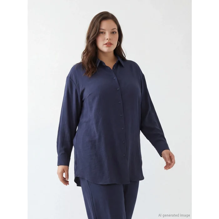LCW Modest Lacivert Oversize Modal Karışımlı Kadın Gömlek Tunik
