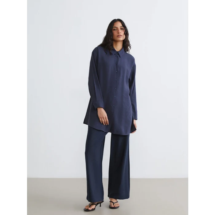 LCW Modest Lacivert Oversize Modal Karışımlı Kadın Gömlek Tunik