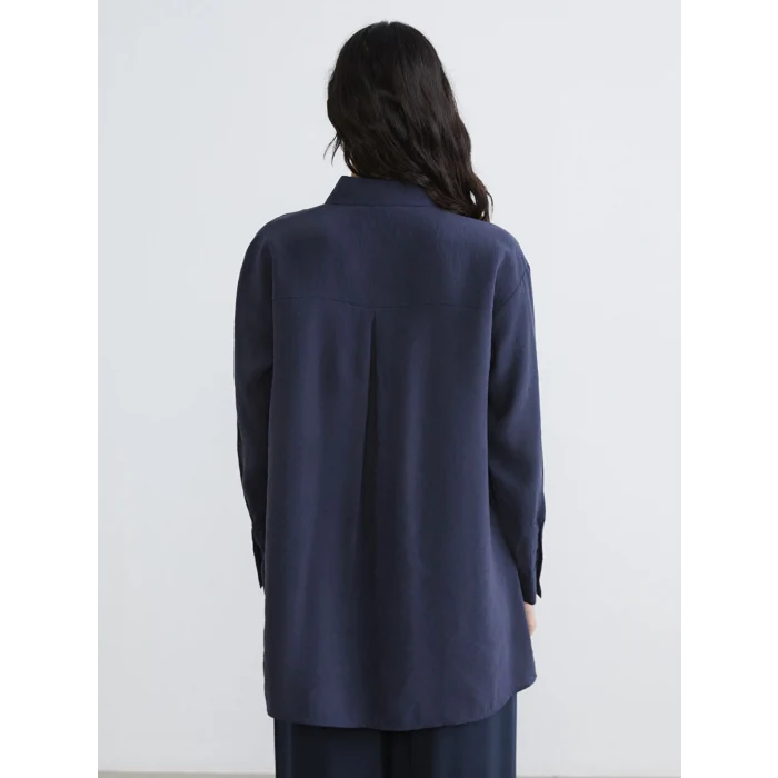 LCW Modest Lacivert Oversize Modal Karışımlı Kadın Gömlek Tunik