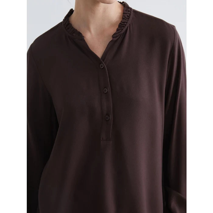 LCW Grace Kahverengi Fırfırlı Kaçık Yaka Bluz