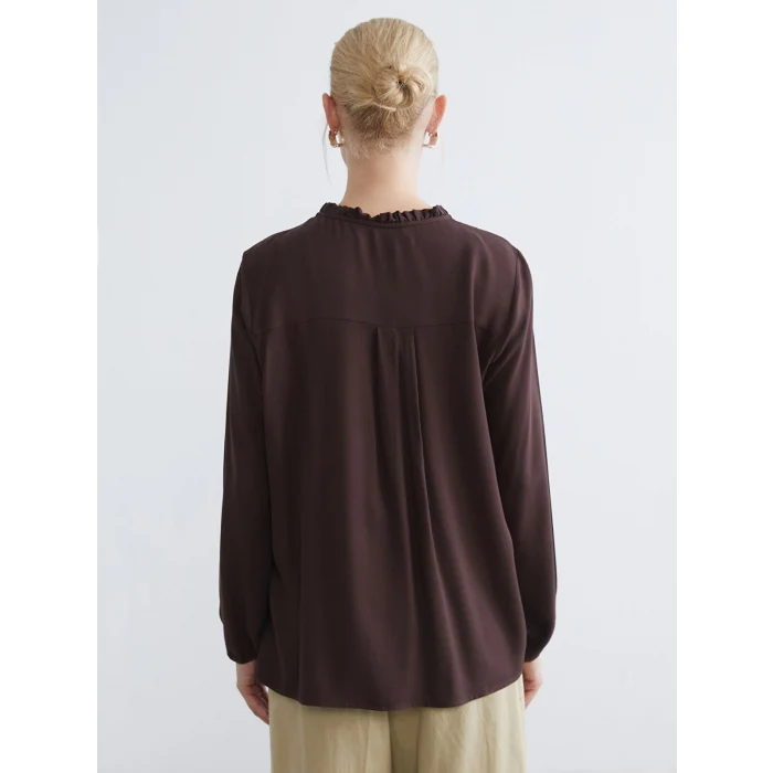 LCW Grace Kahverengi Fırfırlı Kaçık Yaka Bluz