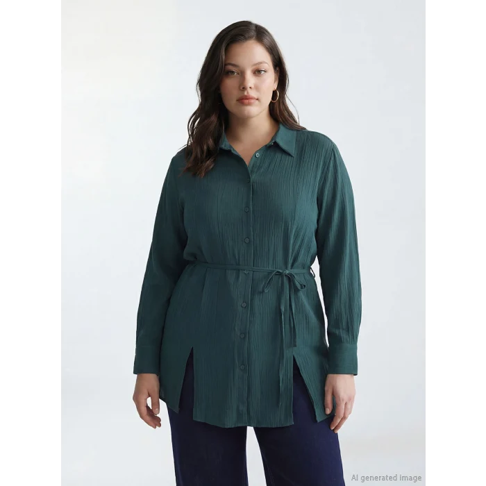 LCW STUDIO Yeşil Dokulu Krinkle Kadın Gömlek Tunik