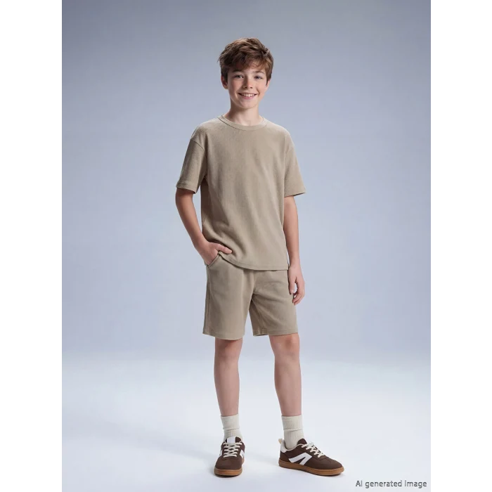 LCW Kids Kahverengi Bisiklet Yaka Kısa Kollu Erkek Çocuk Waffle Takım
