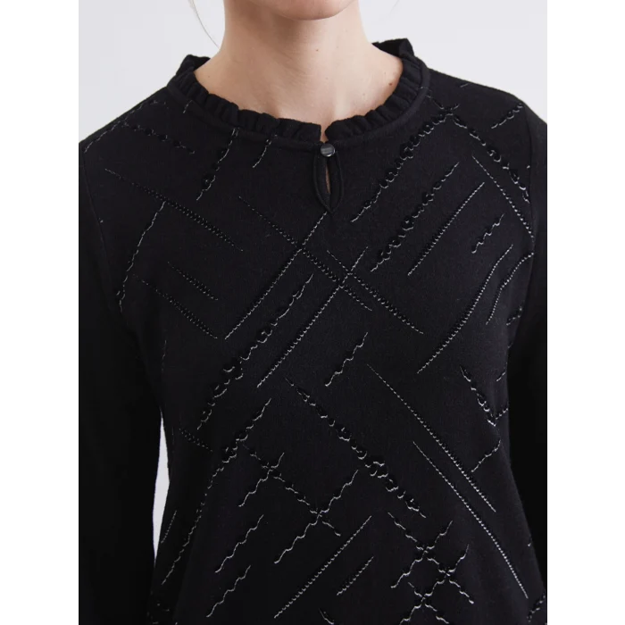 LCW Grace Siyah Bisiklet Yaka Desenli Bluz