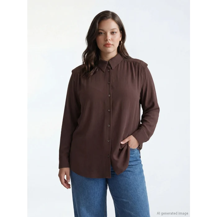 LCW Modest Kahverengi Büzgülü Oversize Kadın Gömlek Tunik