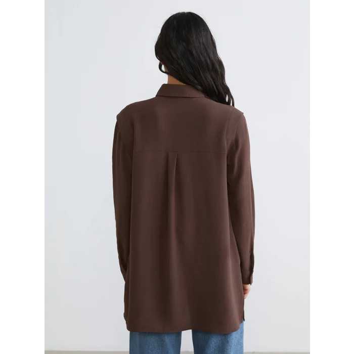 LCW Modest Kahverengi Büzgülü Oversize Kadın Gömlek Tunik