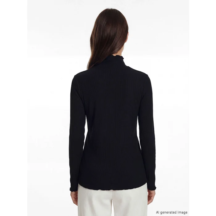 LCW Modest Siyah Fırfırlı Dik Yaka Kadın Body