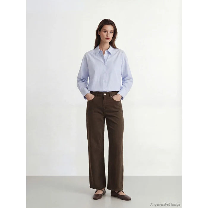 LCW Modest Mavi Çizgili Poplin Kadın Gömlek