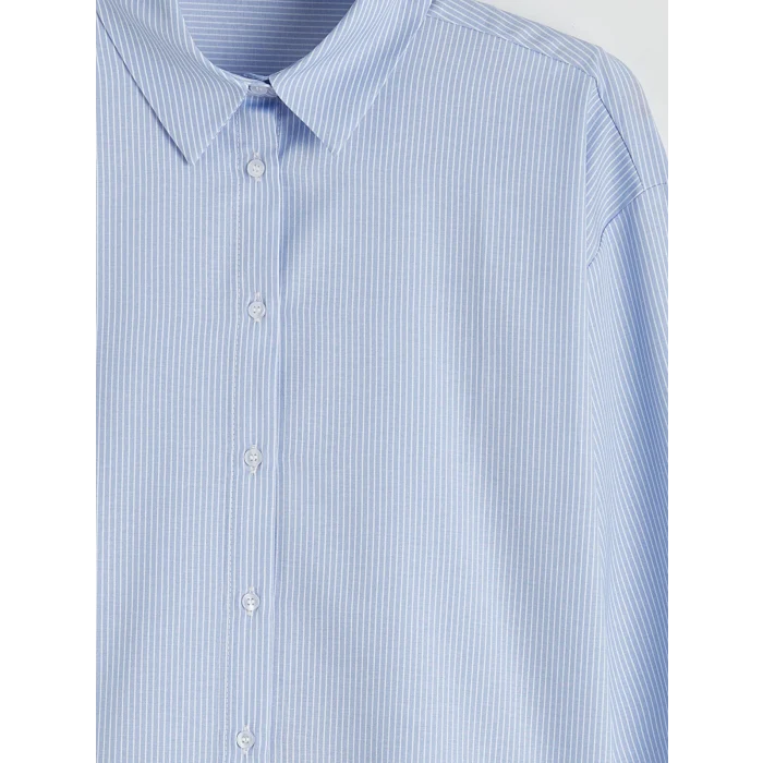 LCW Modest Mavi Çizgili Poplin Kadın Gömlek