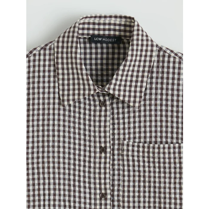 LCW Modest Kahverengi Ekose Kadın Gömlek Tunik