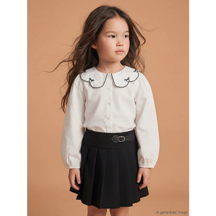 LCW Kids Ekru Bebe Yaka Kız Çocuk Poplin Gömlek