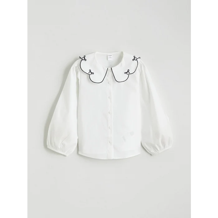 LCW Kids Ekru Bebe Yaka Kız Çocuk Poplin Gömlek