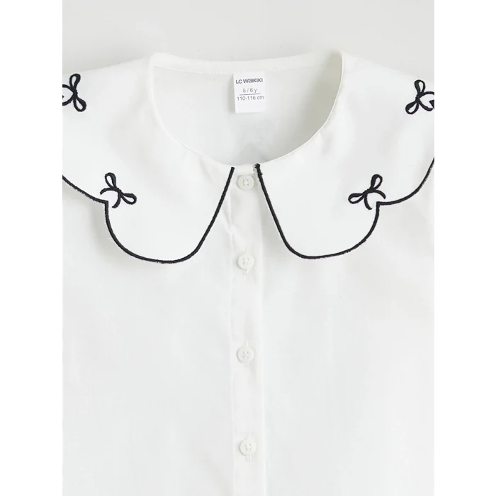 LCW Kids Ekru Bebe Yaka Kız Çocuk Poplin Gömlek
