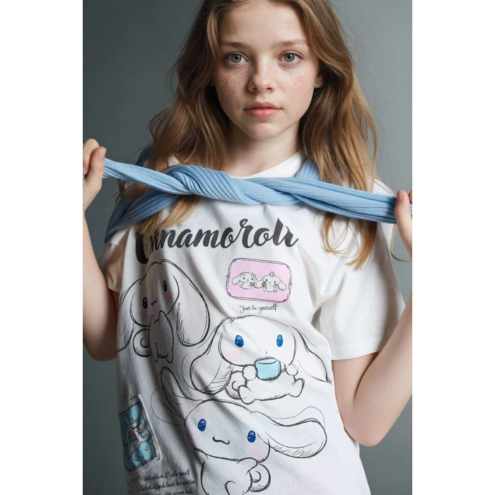 Defacto G8196A8ER105 Ekru Cınnamoroll Relax Fıt Tişört Kız Çocuk