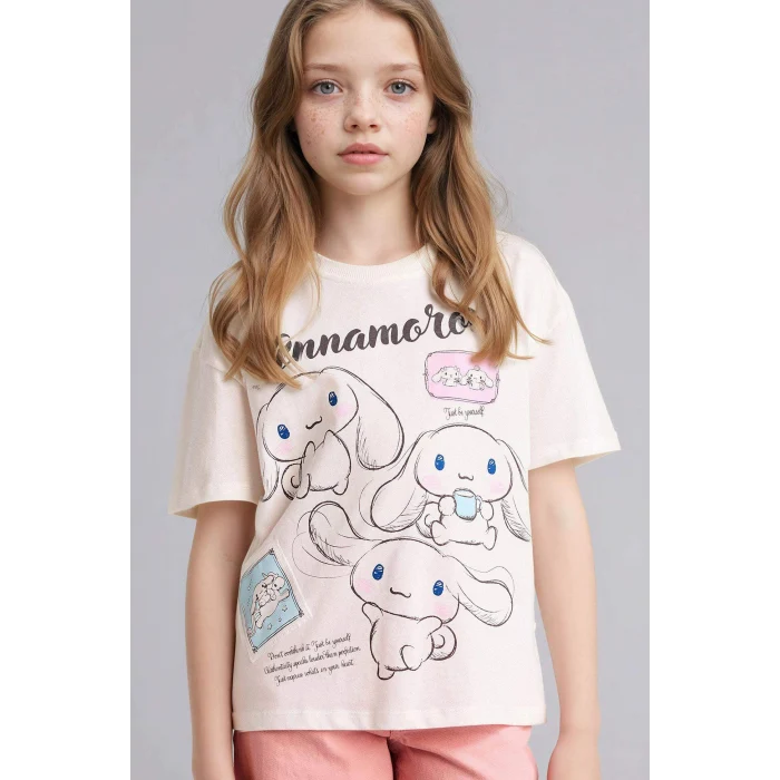 Defacto G8196A8ER105 Ekru Cınnamoroll Relax Fıt Tişört Kız Çocuk