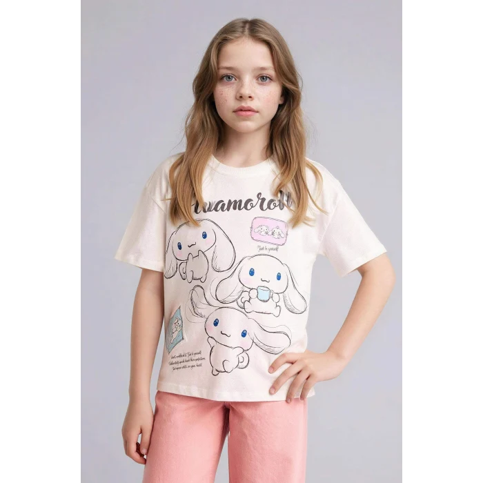 Defacto G8196A8ER105 Ekru Cınnamoroll Relax Fıt Tişört Kız Çocuk