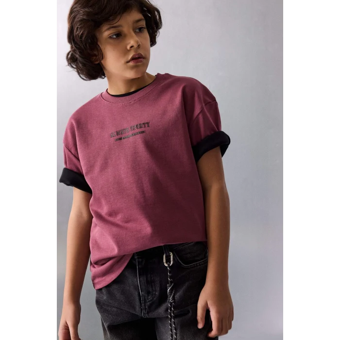 Defacto G6485A8BR174 Bordo Premıum Baskılı Tişört Erkek Çocuk