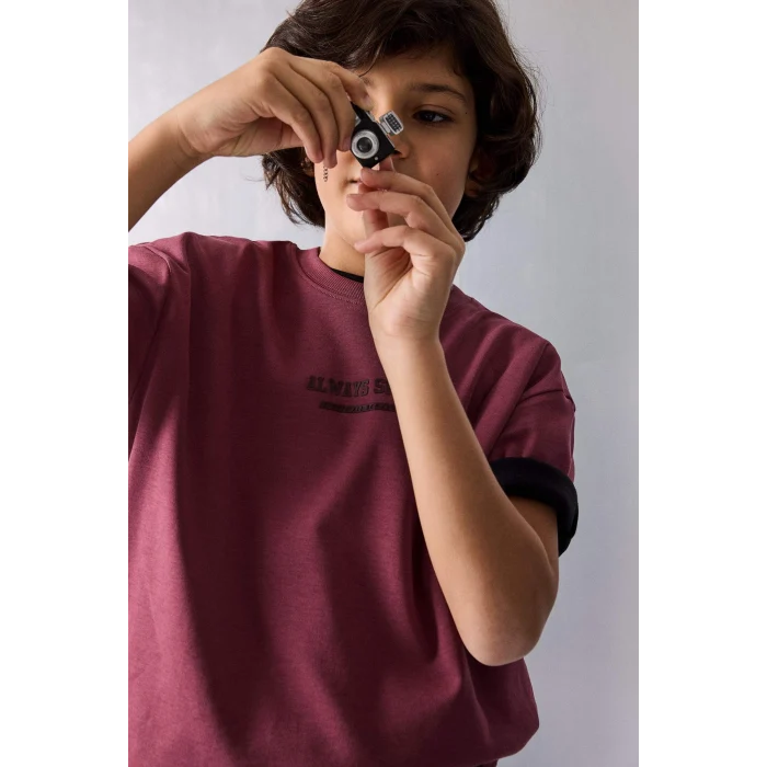 Defacto G6485A8BR174 Bordo Premıum Baskılı Tişört Erkek Çocuk