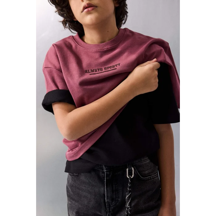 Defacto G6485A8BR174 Bordo Premıum Baskılı Tişört Erkek Çocuk