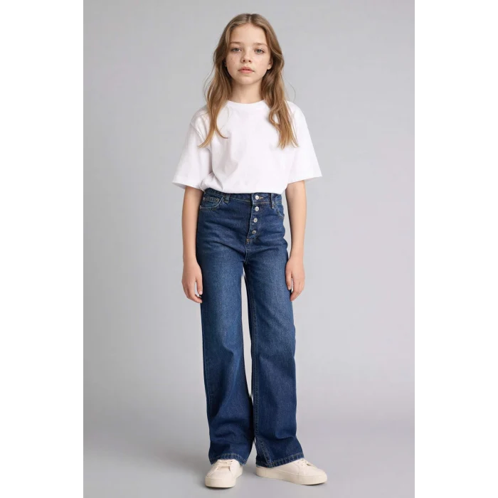 Defacto G9585A8NM34 Mavi Geniş Paça Jean Pantolon Kız Çocuk