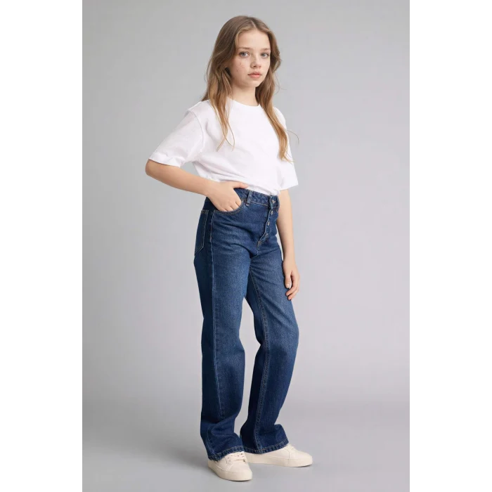 Defacto G9585A8NM34 Mavi Geniş Paça Jean Pantolon Kız Çocuk