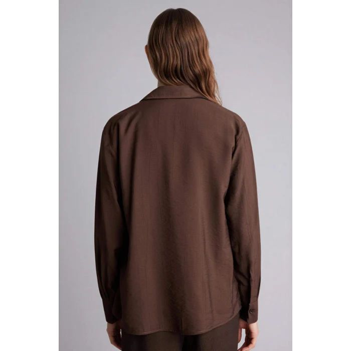 Defacto G9133AXBN539 Kahve Relax Fıt Krinkıl Kumaş Gömlek