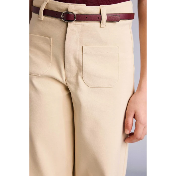 Defacto G7047A8BG359 Bej Wıde Leg Esnek Bantlı Paça Pantolon Kız Çocuk