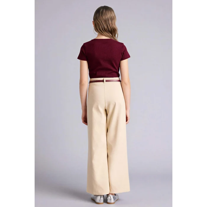 Defacto G7047A8BG359 Bej Wıde Leg Esnek Bantlı Paça Pantolon Kız Çocuk