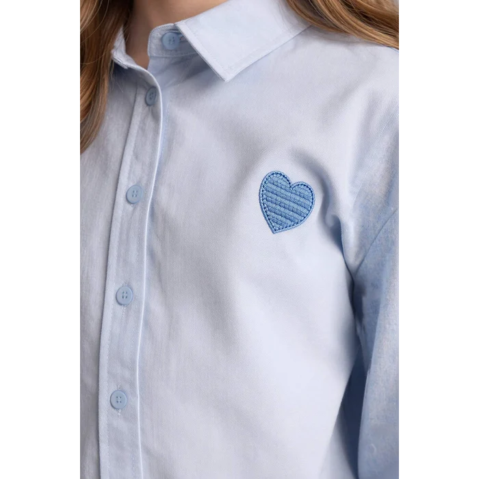 Defacto G6903A8BE789 Mavi Poplin Uzun Kollu Gömlek Kız Çocuk