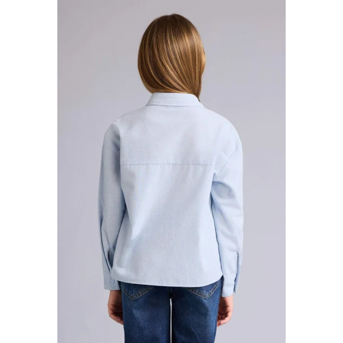 Defacto G6903A8BE789 Mavi Poplin Uzun Kollu Gömlek Kız Çocuk