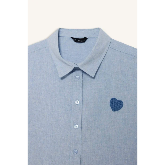 Defacto G6903A8BE789 Mavi Poplin Uzun Kollu Gömlek Kız Çocuk