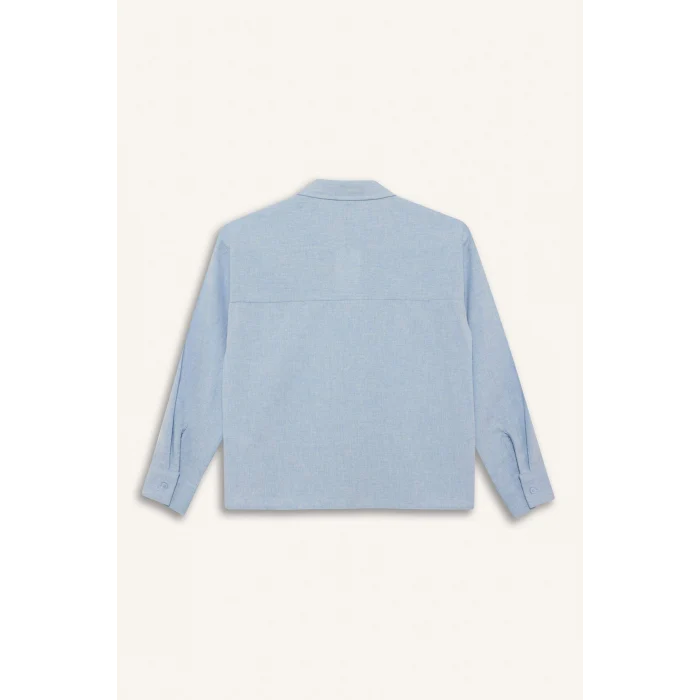 Defacto G6903A8BE789 Mavi Poplin Uzun Kollu Gömlek Kız Çocuk