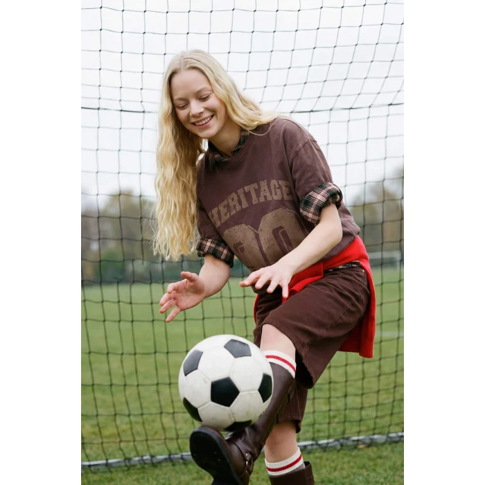 Defacto G8058AXBN340 Kahve %100 Pamuk Oversıze Spor Baskılı Tişört