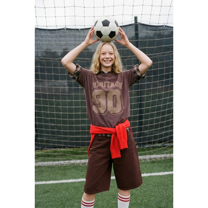 Defacto G8058AXBN340 Kahve %100 Pamuk Oversıze Spor Baskılı Tişört