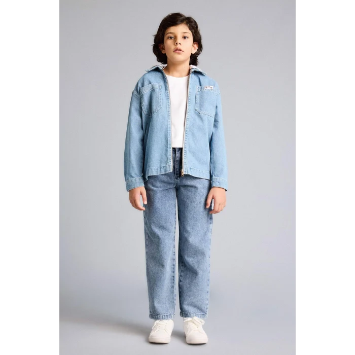 Defacto G6885A8NM28 Mavi Çıkarılabilir Kapüşonlu Ceket Erkek Çocuk
