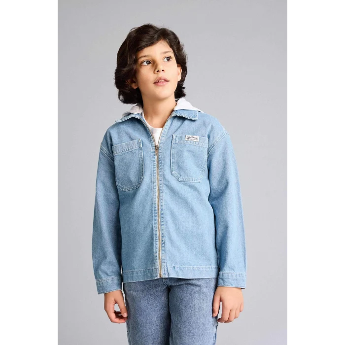 Defacto G6885A8NM28 Mavi Çıkarılabilir Kapüşonlu Ceket Erkek Çocuk